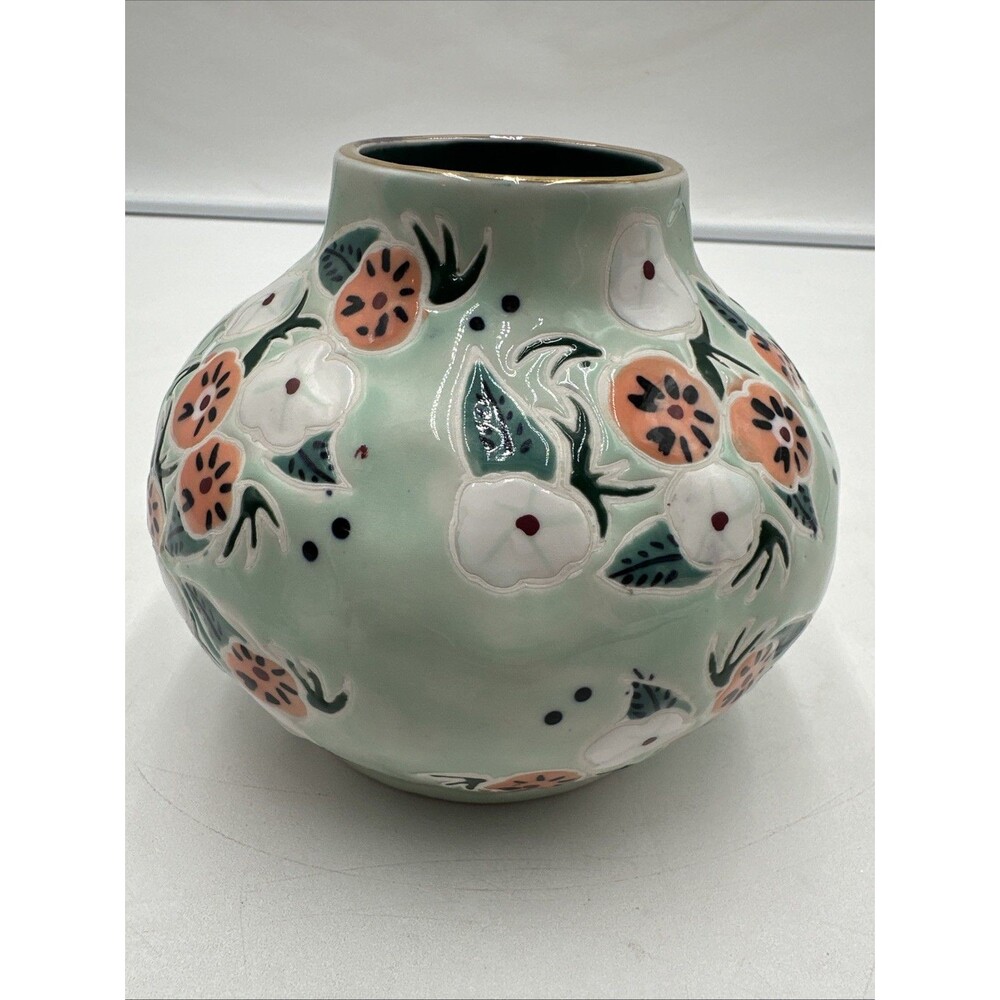 Anthropologie Mathilde Vase Stoneware Floral 4.5”